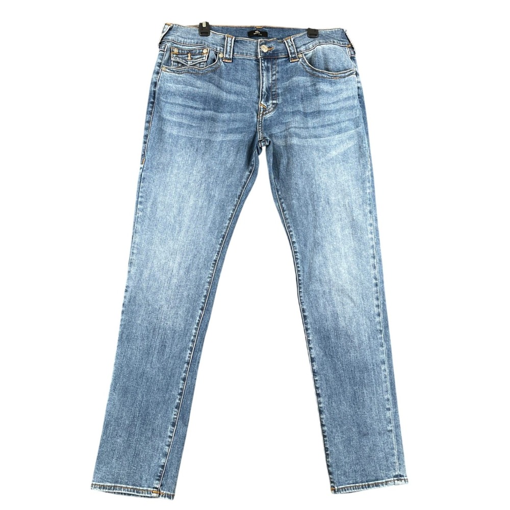True Religion Rocco Relaxed Skinny Men 38x34 Blue Denim Flap Pocket Casual Jeans